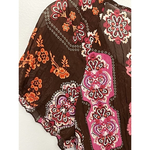 Boho Polyester Design Bay Studio Career Size Small Top Brown Blouses For Women - Picture 12 of 16